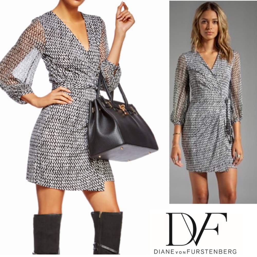 Diane Von Furstenberg Black and White Mini Wrap Dress